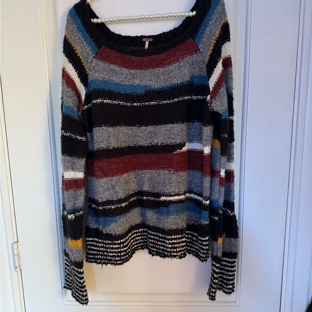 Free People Black and Gray Crew Neck Sweater